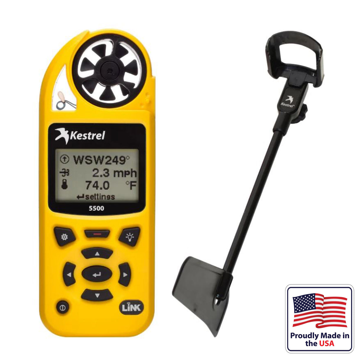 Kestrel 5500 Pocket Weather Meter, Yellow + LiNK + Vane Mount Kit