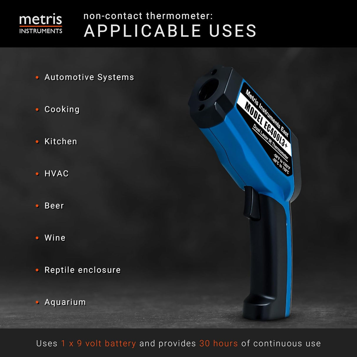 Metris Instruments EC400L3+ Digital Infrared Thermometer Gun for HVAC, Industrial, Automotive