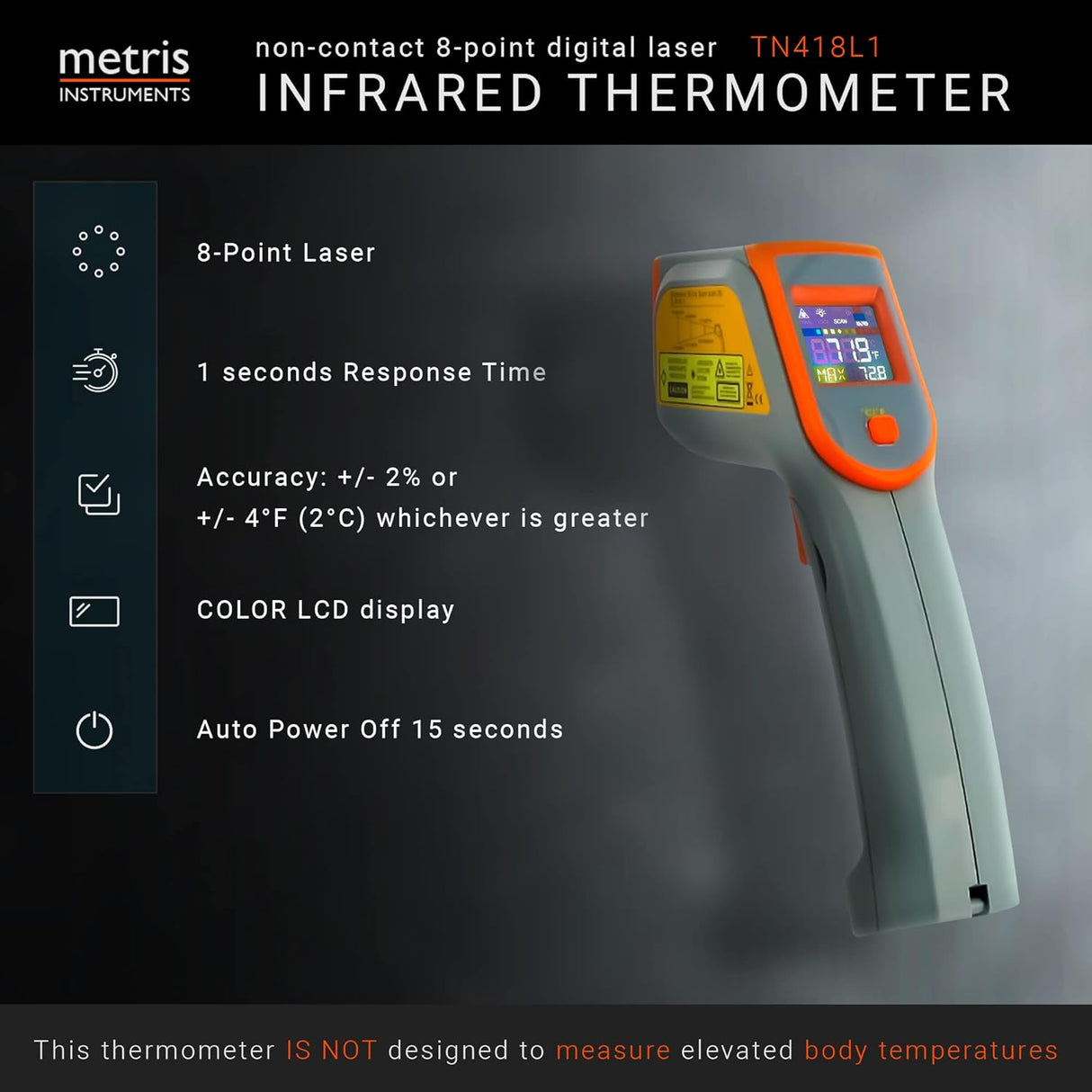 Metris Instruments TN418L1 Digital Infrared Thermometer Laser Gun