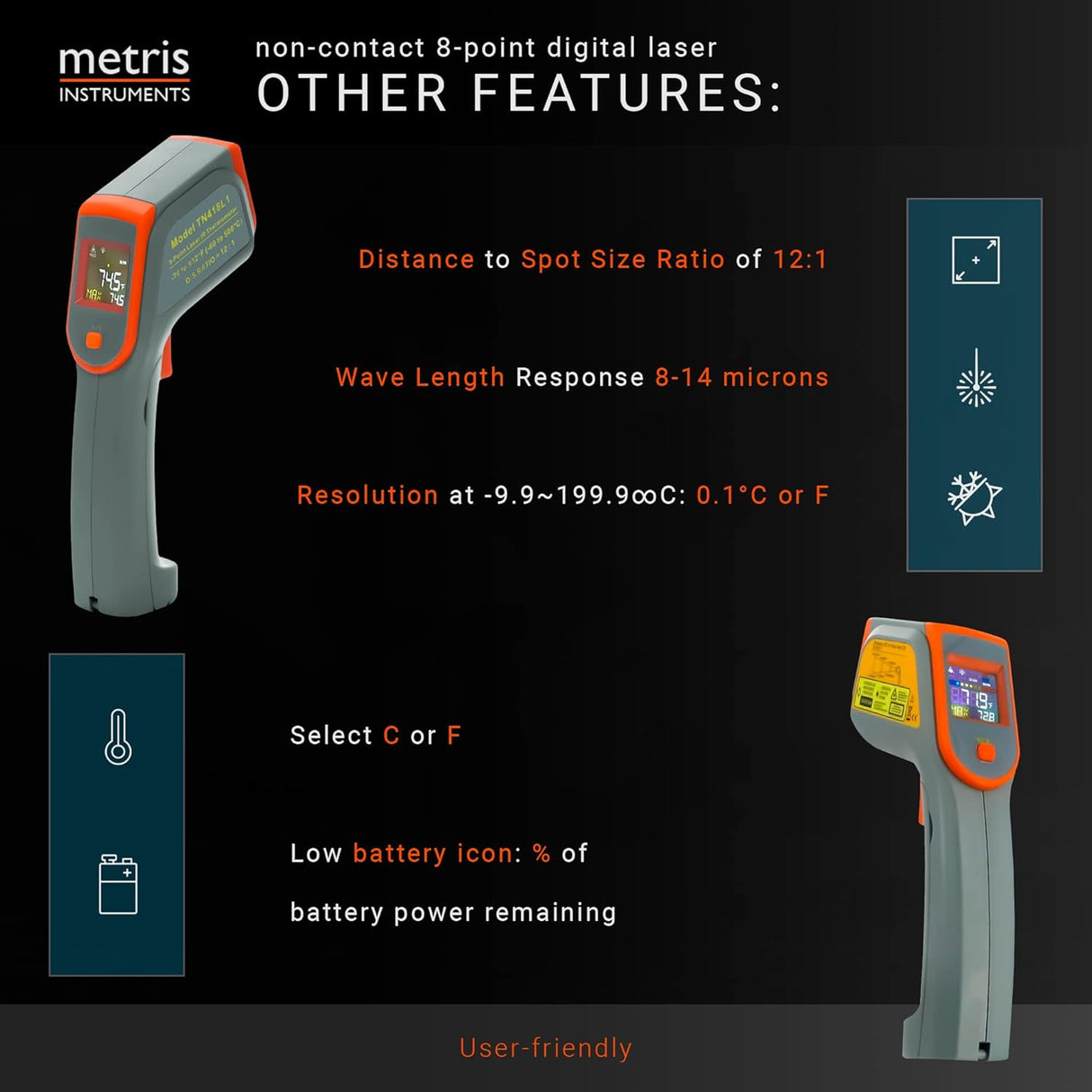 Metris Instruments TN418L1 Digital Infrared Thermometer Laser Gun