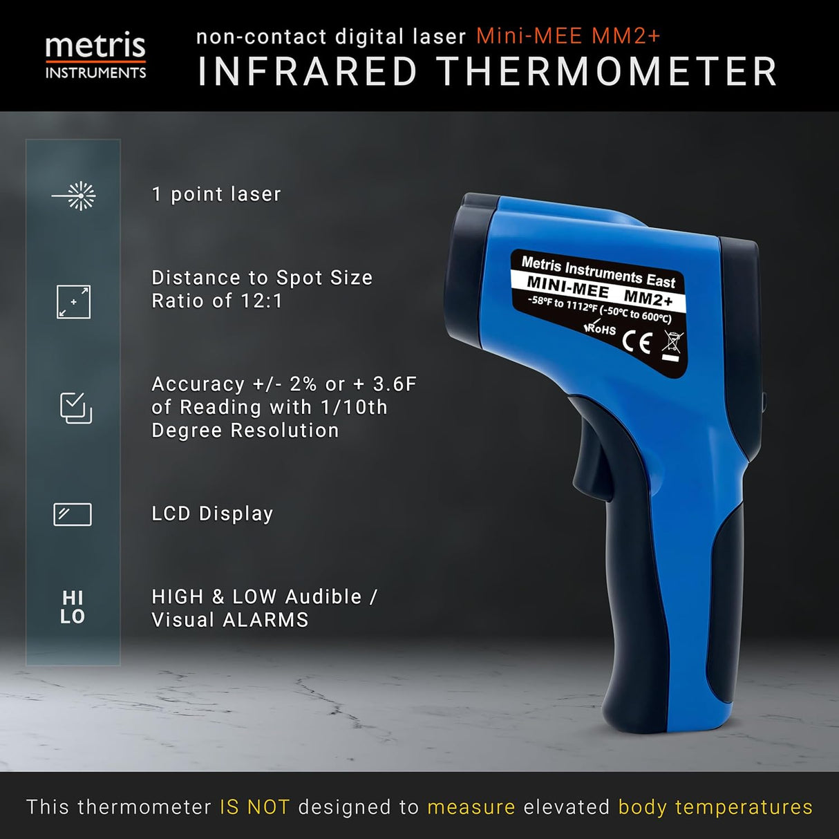 Metris Instruments Mini-Mee MM2+ Digital Infrared Thermometer Laser Temperature Gun