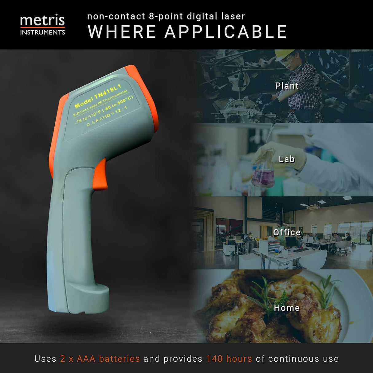 Metris Instruments TN418L1 Digital Infrared Thermometer Laser Gun