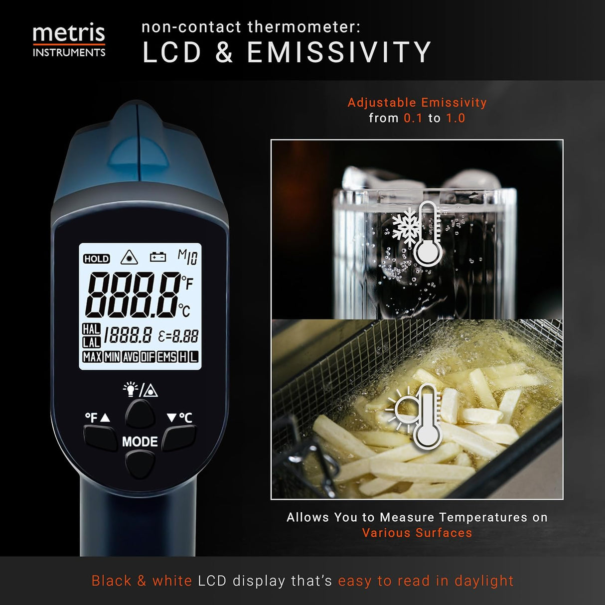 Metris Instruments EC400L3+ Digital Infrared Thermometer Gun for HVAC, Industrial, Automotive