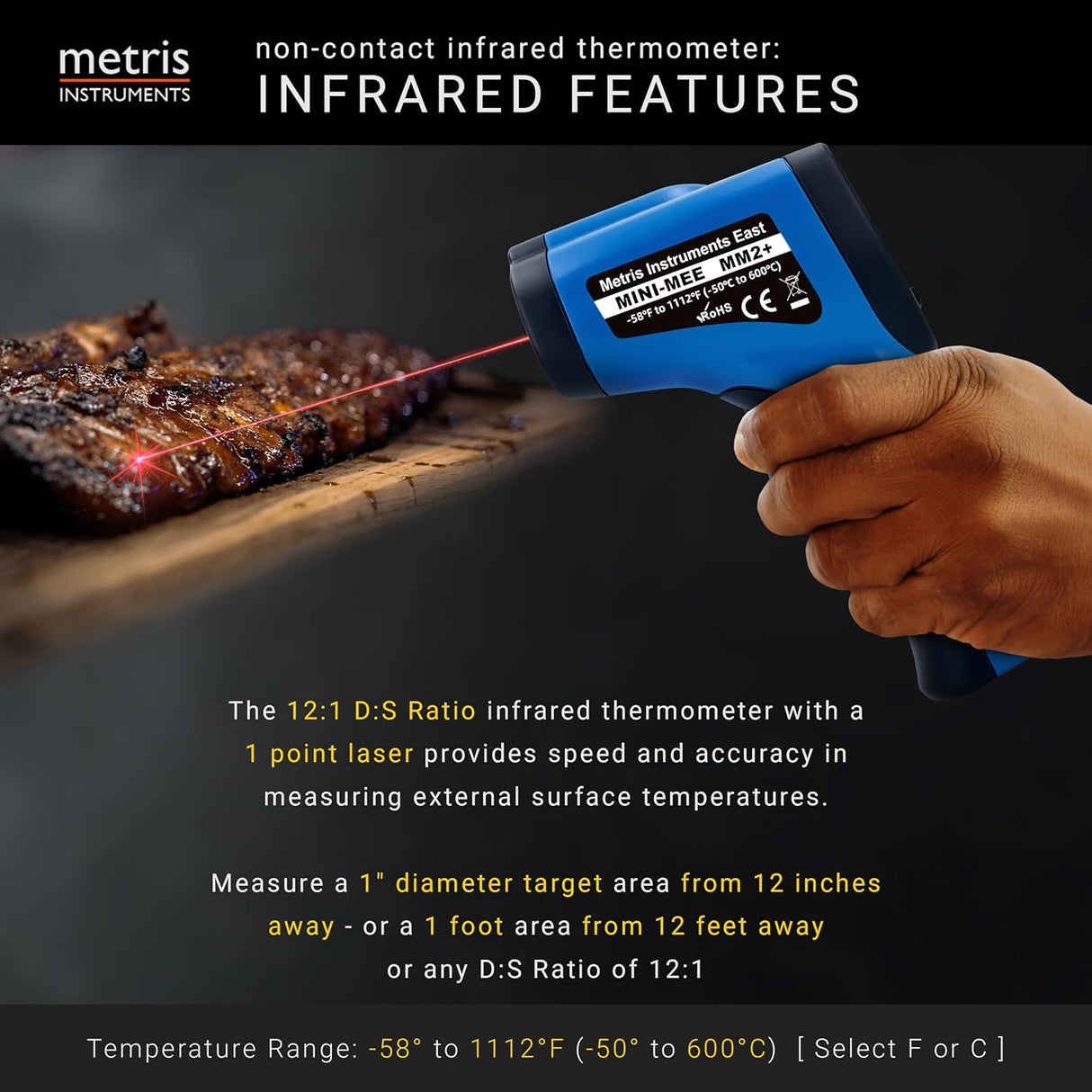 Metris Instruments Mini-Mee MM2+ Digital Infrared Thermometer Laser Temperature Gun
