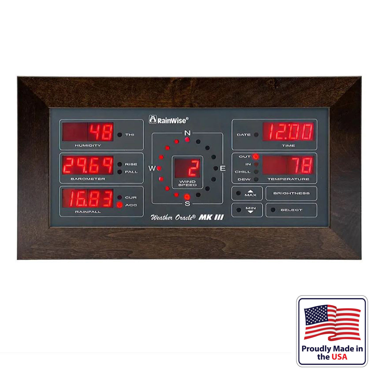 RainWise Oracle Multi-Display for the MK-III Long Range Weather Station - Cocoa Wood Frame