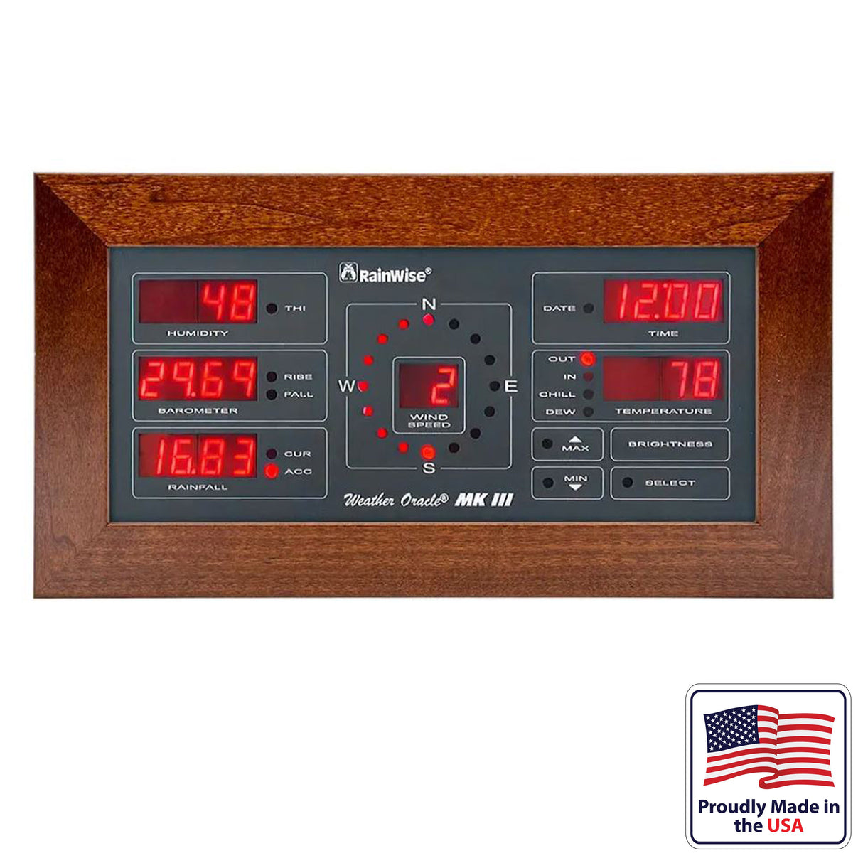 RainWise Oracle Multi-Display for the MK-III Long Range Weather Station - Umber Wood Frame